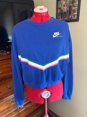 Nike Royal Blue Crewneck Sweatshirt with Green, White & Pink Chevron